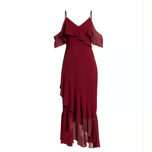 Lulus Dresses & Skirts - Lulu's Burgundy Maxi Dress with Ruffle Detail Party Weadding Dress Bridesmade